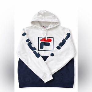 FILA Colorblock Hoodie – White/Navy/Red – Size XXL